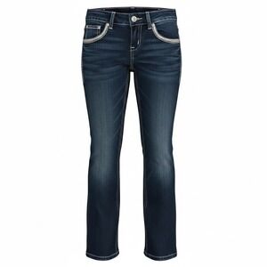 Maurices Premium Silver‎ Dark Wash Bootcut Jeans 3/4 REG Blue Heavy Stitching